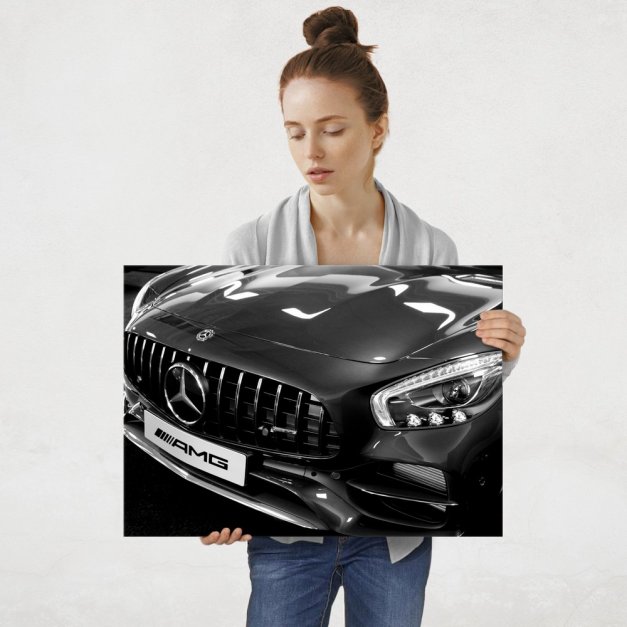 Plakat metalowy czarno-biały Mercedes AMG L