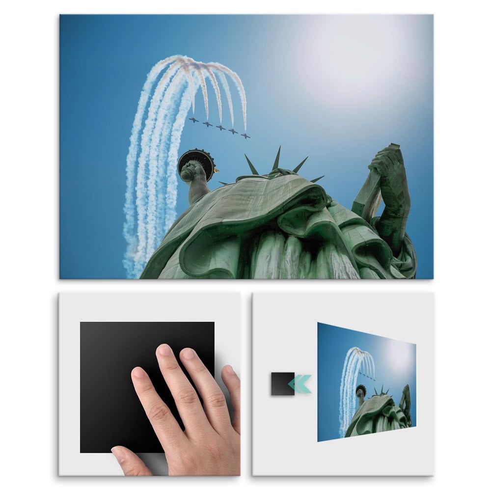 Plakat metalowy odrzutowce przy statule wolnoci M