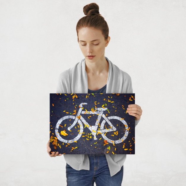 Plakat metalowy droga rowerowa jesienią M