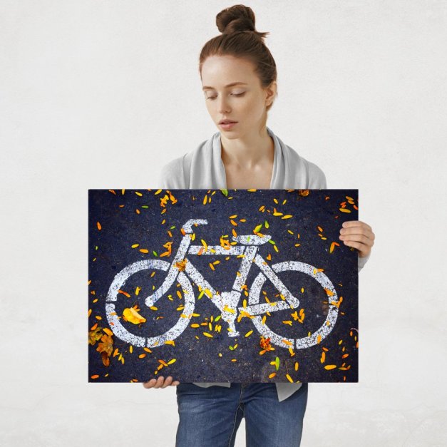 Plakat metalowy droga rowerowa jesienią L