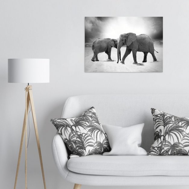 Plakat metalowy czarno-białe słonie L