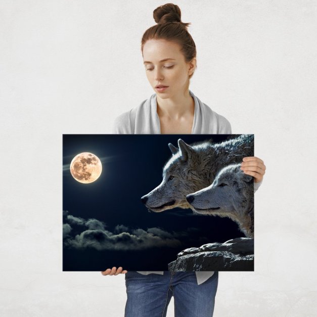 Plakat metalowy wilki w pełni L