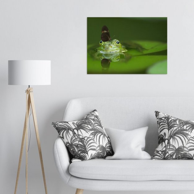 Plakat metalowy żaba i czarny motyl L