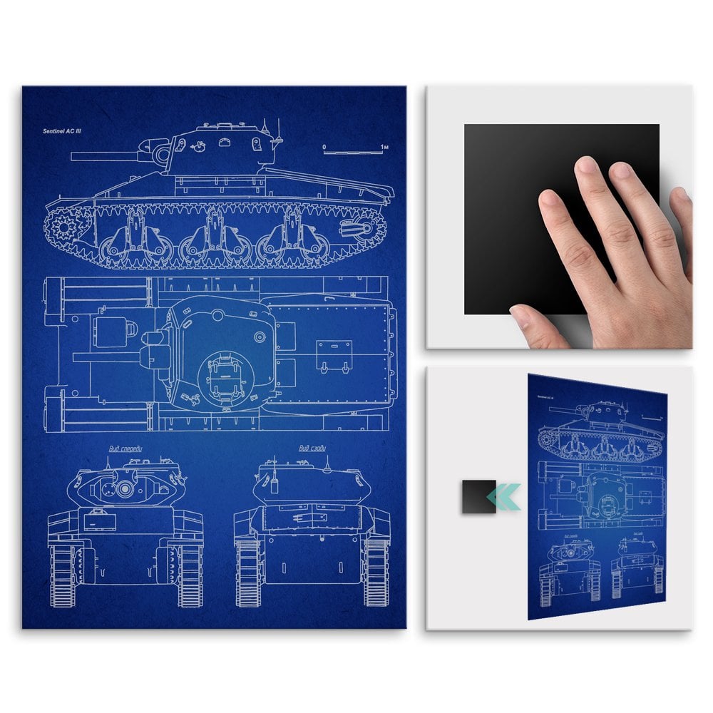 Plakat metalowy granatowy projekt czogu Sentinel AC III L
