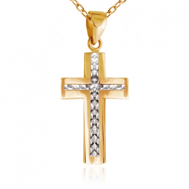 Złoty Krzyżyk 585 Doppio z Łańcuszkiem Grawer