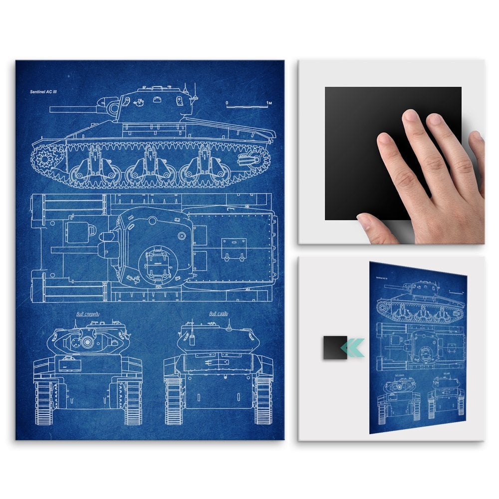 Plakat metalowy niebieski projekt czogu Sentinel AC III M