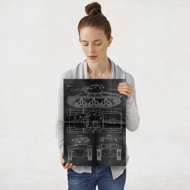 Plakat metalowy projekt czołgu Sentinel AC III na czarnym papierze M