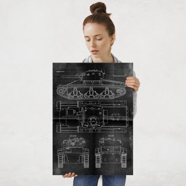 Plakat metalowy projekt czołgu Sentinel AC III na czarnym papierze L