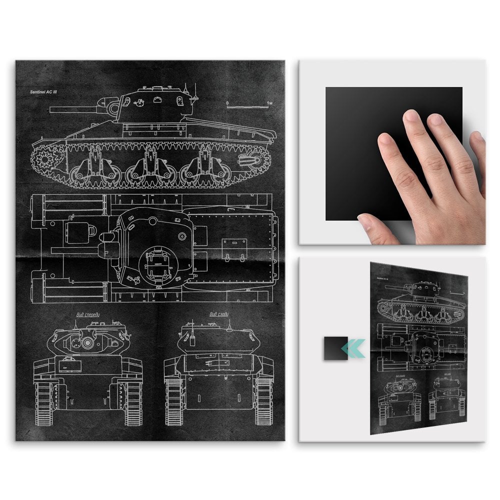 Plakat metalowy projekt czogu Sentinel AC III na czarnym papierze L