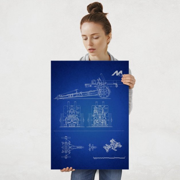 Plakat metalowy granatowy projekt działa L