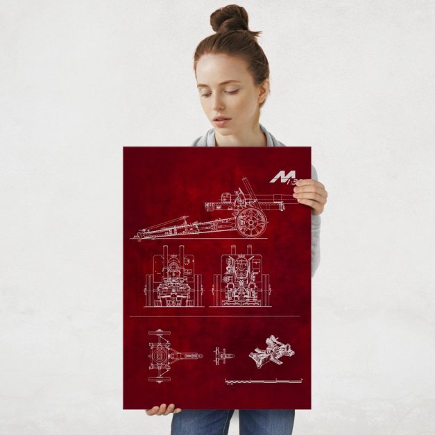 Plakat metalowy czerwony projekt działa L
