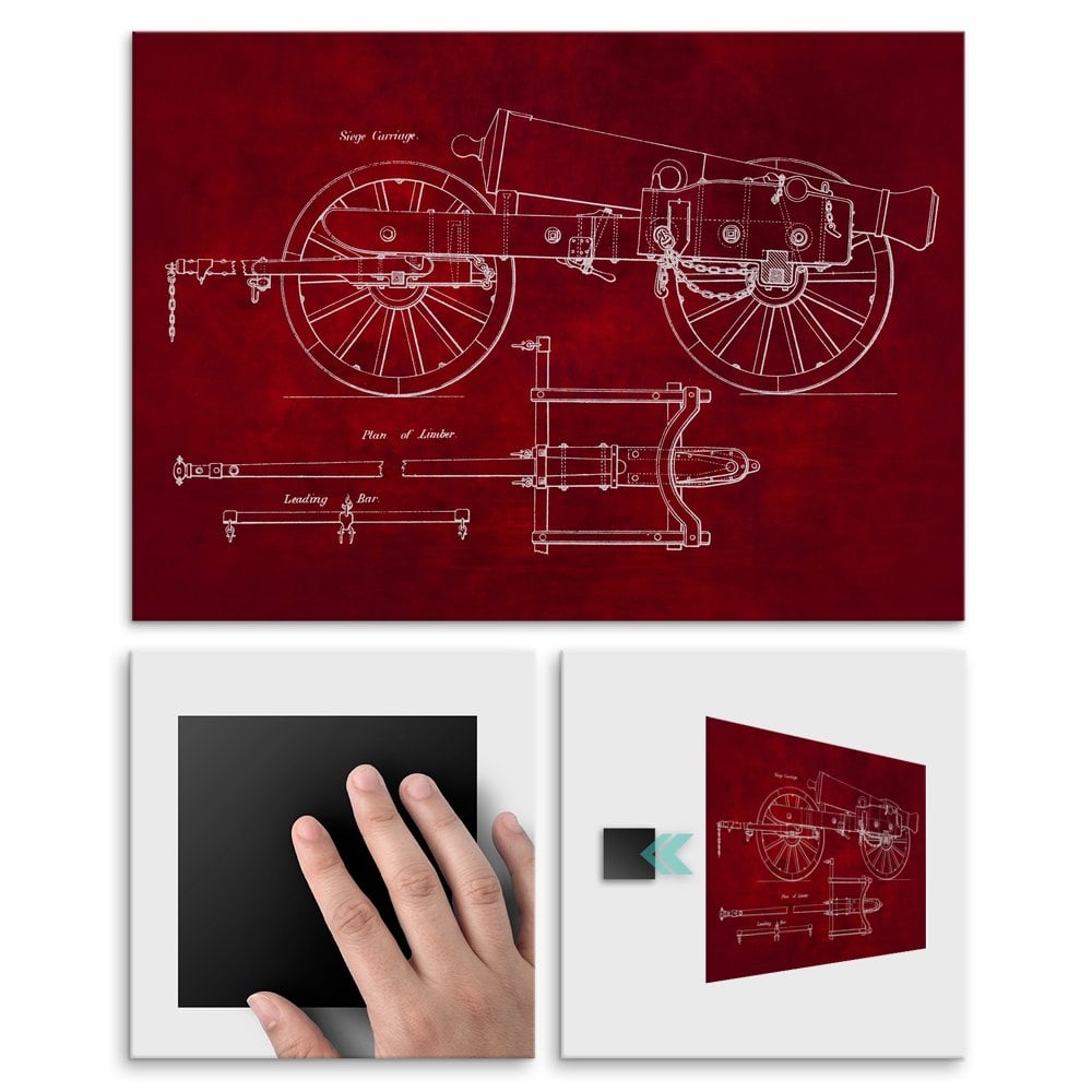 Plakat metalowy czerwony projekt armaty M