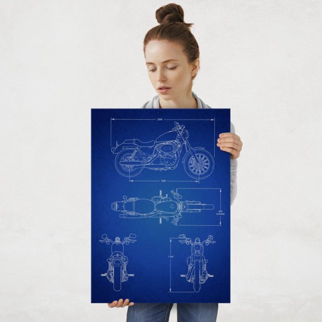 Plakat metalowy granatowy projekt motoru szosowego L
