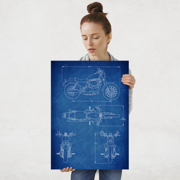 Plakat metalowy niebieski projekt motoru szosowego L