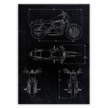 Plakat metalowy czarny projekt motoru szosowego L