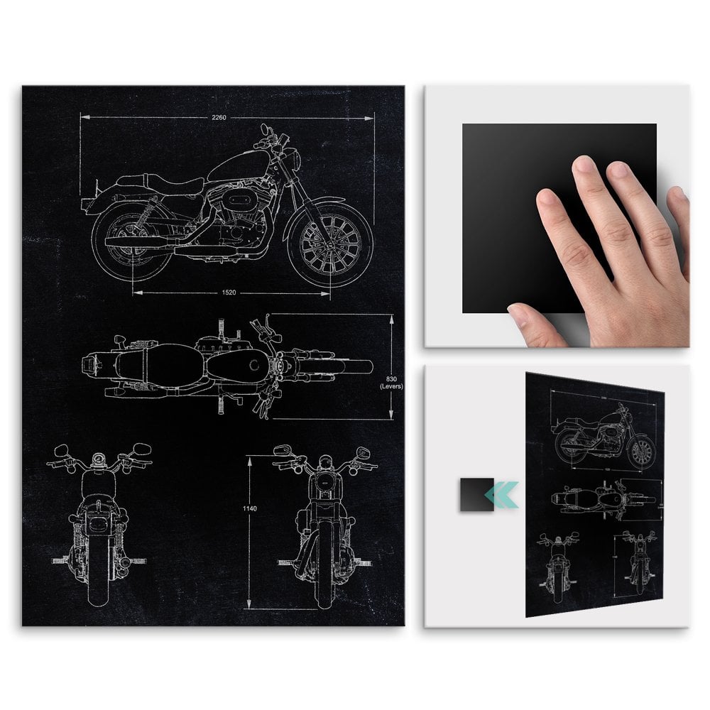 Plakat metalowy czarny projekt motoru szosowego L
