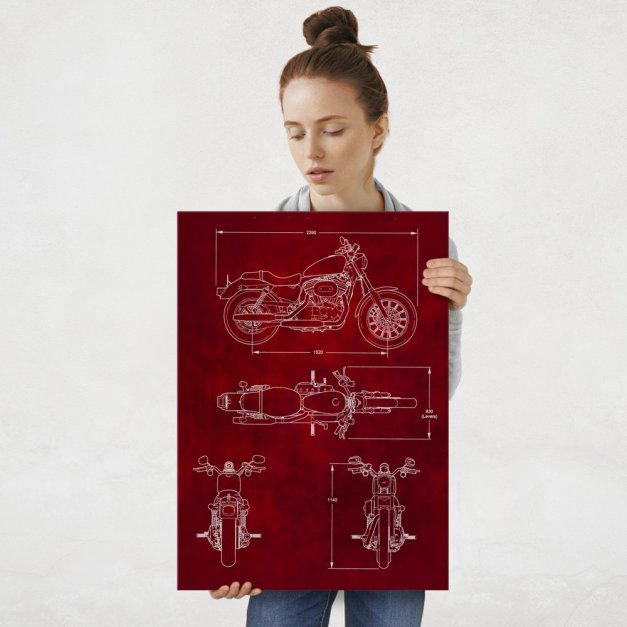 Plakat metalowy czerwony projekt motoru szosowego L