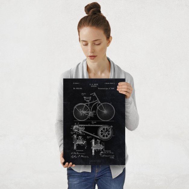 Plakat metalowy czarny projekt patentu rowera M