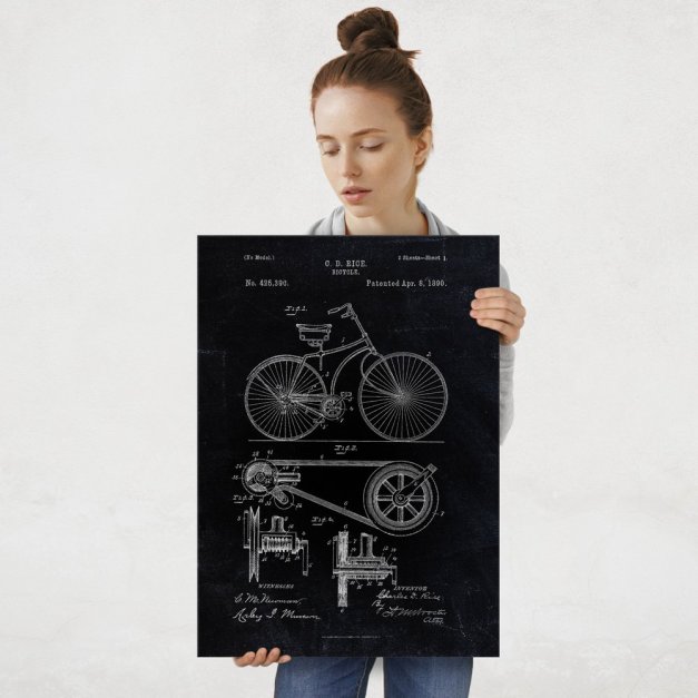 Plakat metalowy czarny projekt patentu rowera L