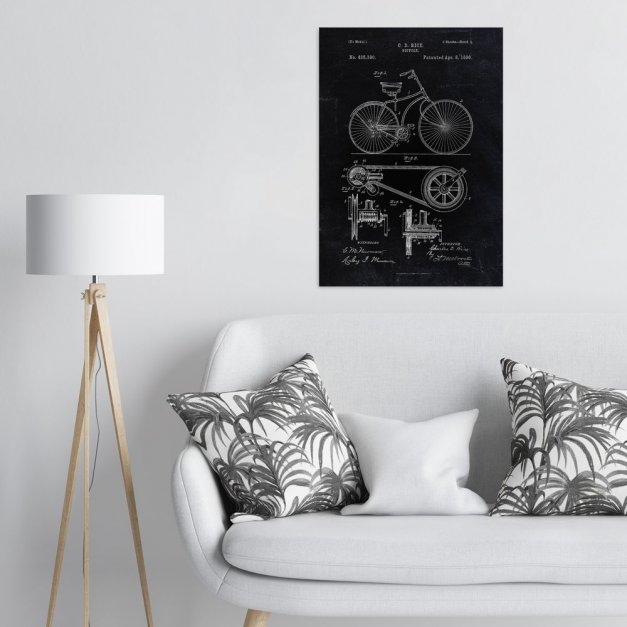 Plakat metalowy czarny projekt patentu rowera L