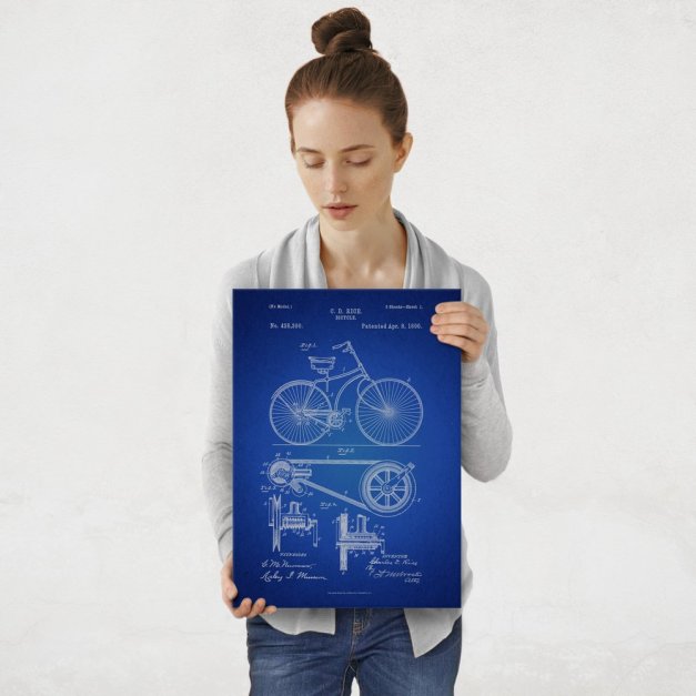 Plakat metalowy granatowy projekt patentu rowera M