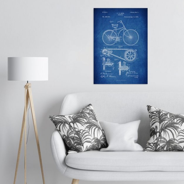 Plakat metalowy niebieski projekt patentu rowera L
