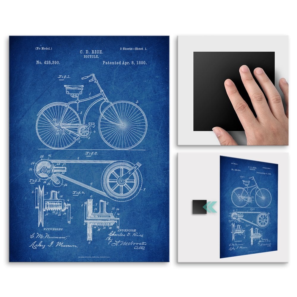 Plakat metalowy niebieski projekt patentu rowera L