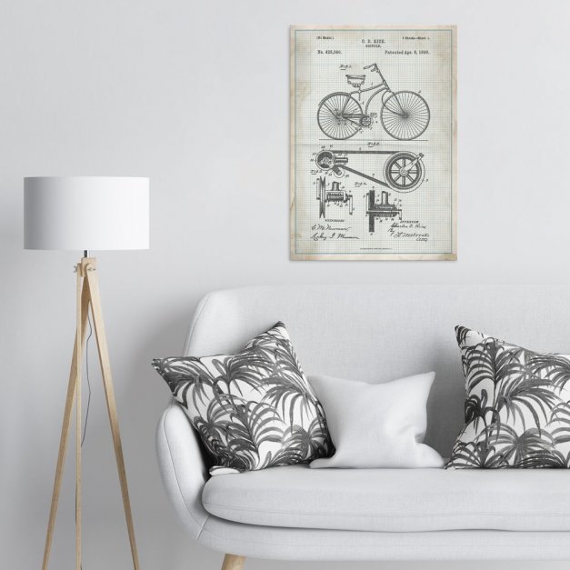 Plakat metalowy projekt patentu rowera na papierze w kratke L