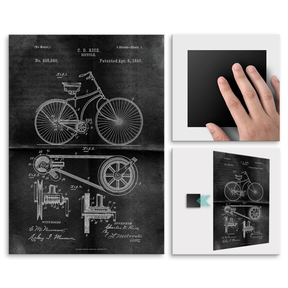 Plakat metalowy projekt patentu rowera na czarnym papierze M