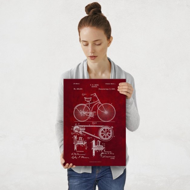 Plakat metalowy czerwony projekt patentu rowera M