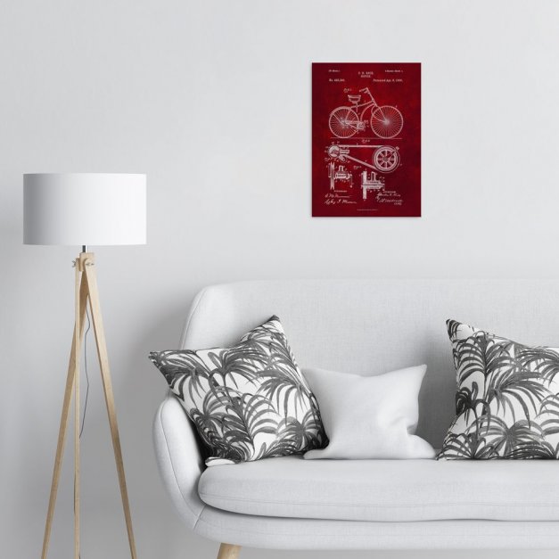 Plakat metalowy czerwony projekt patentu rowera M
