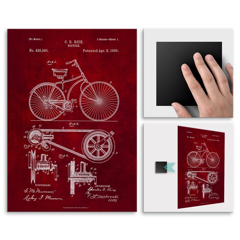 Plakat metalowy czerwony projekt patentu rowera M