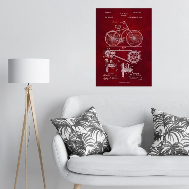 Plakat metalowy czerwony projekt patentu rowera L