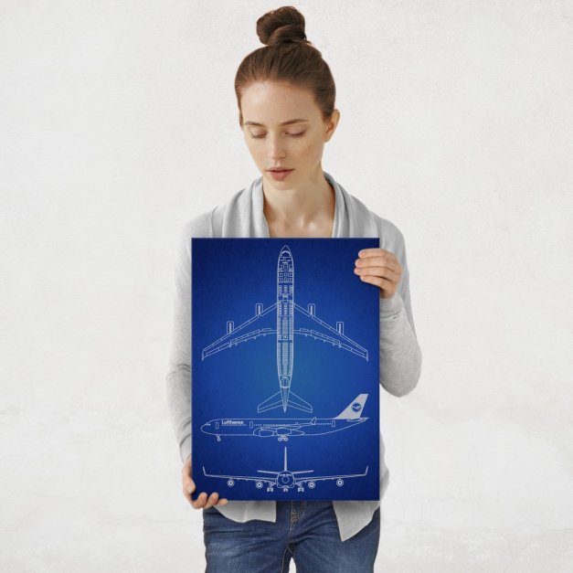Plakat metalowy granatowy projekt samolotu Lufthansa M