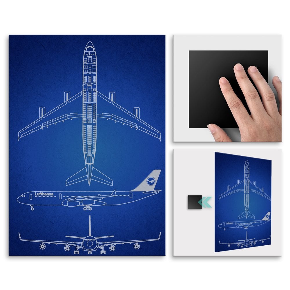 Plakat metalowy granatowy projekt samolotu Lufthansa L