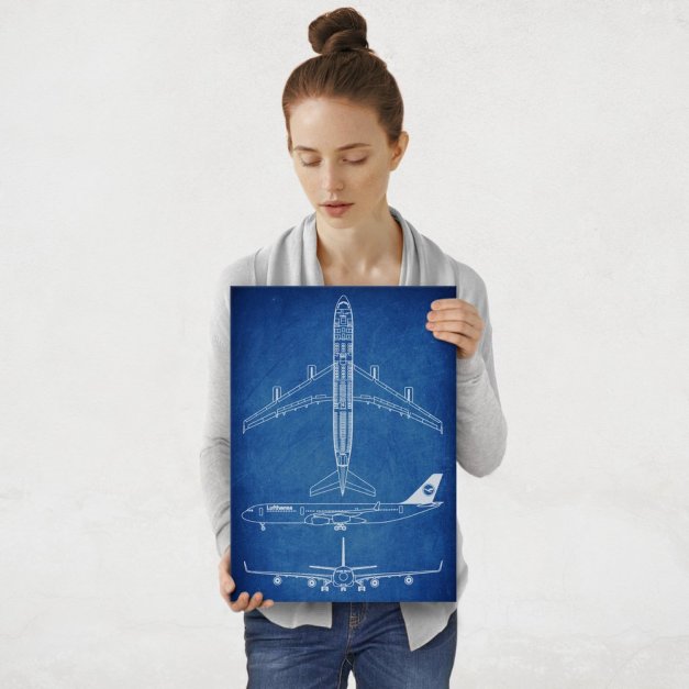 Plakat metalowy niebieski projekt samolotu Lufthansa M