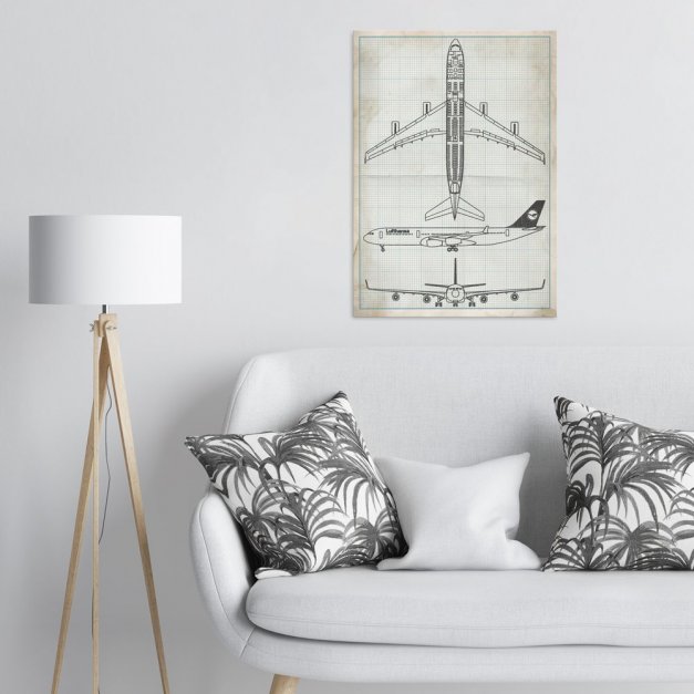 Plakat metalowy projekt samolotu Lufthansa na papierze w kratkę L