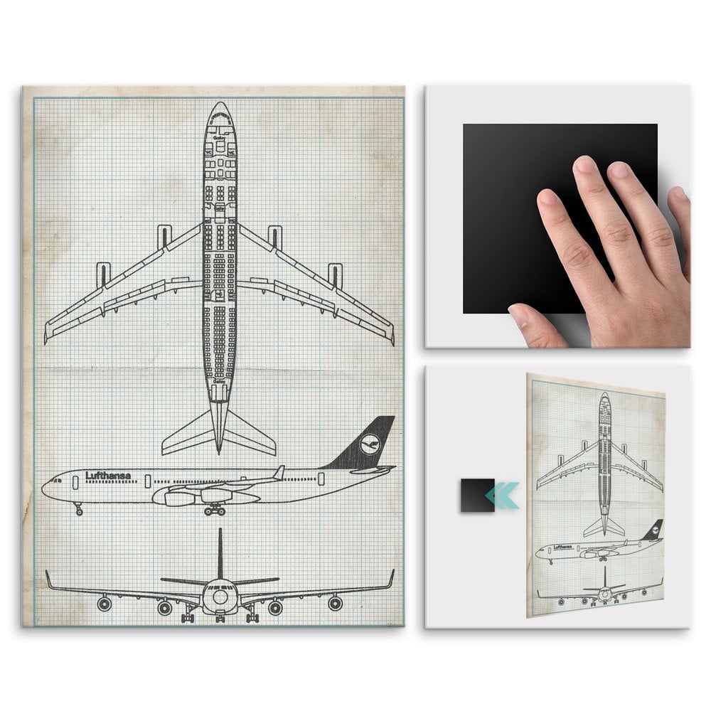 Plakat metalowy projekt samolotu Lufthansa na papierze w kratk L