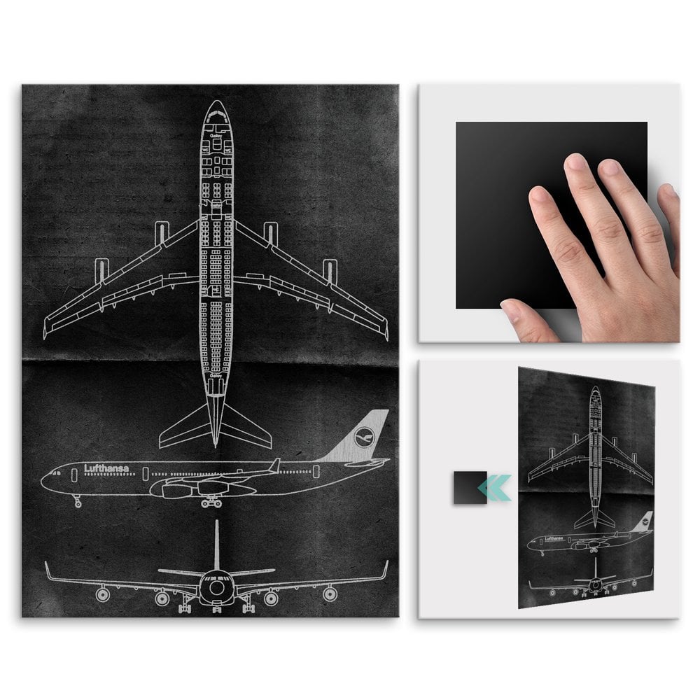 Plakat metalowy projekt samolotu Lufthansa na czarnym papierze M