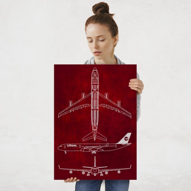 Plakat metalowy czerwony projekt samolotu Lufthansa L
