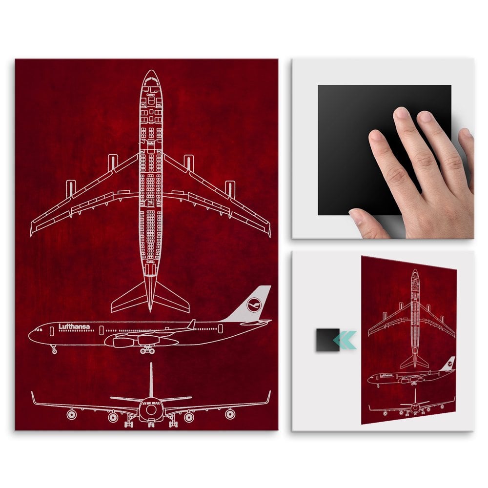 Plakat metalowy czerwony projekt samolotu Lufthansa L
