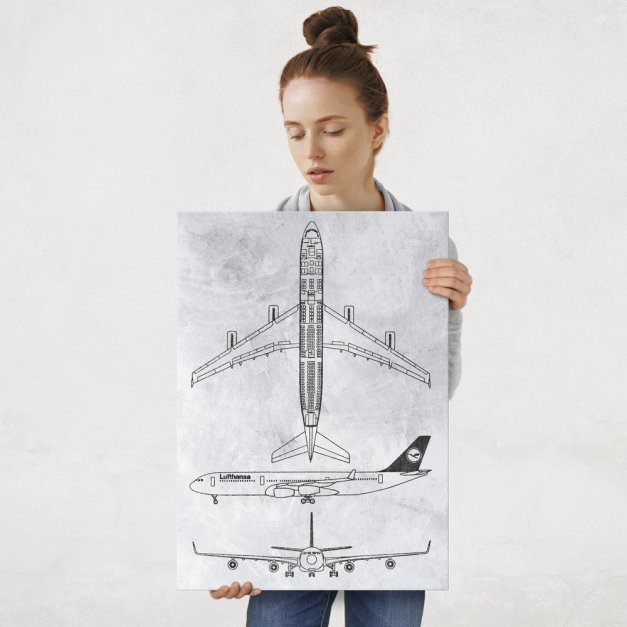 Plakat metalowy szary projekt samolotu Lufthansa L