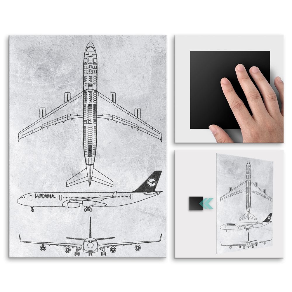 Plakat metalowy szary projekt samolotu Lufthansa L