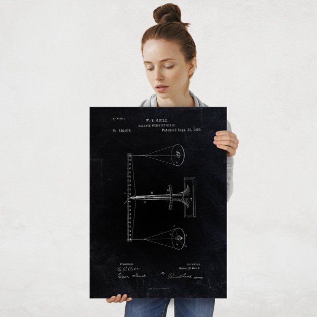 Plakat metalowy czarny projekt patentu wagi L