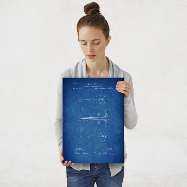 Plakat metalowy niebieski projekt patentu wagi M