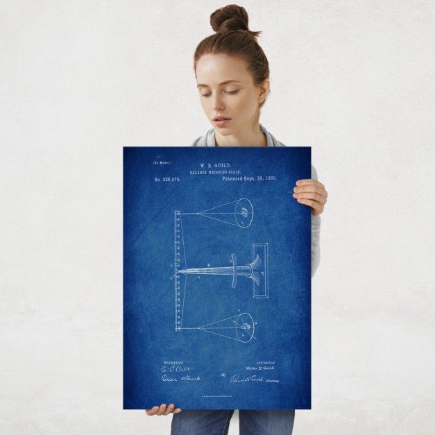 Plakat metalowy niebieski projekt patentu wagi L