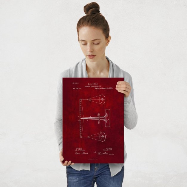 Plakat metalowy czerwony projekt patentu wagi M