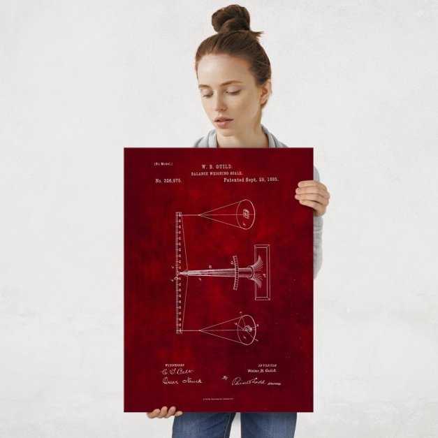 Plakat metalowy czerwony projekt patentu wagi L