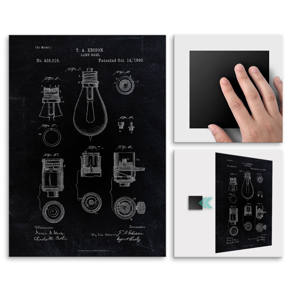 Plakat metalowy czarny projekt patentu arwki Edisona M