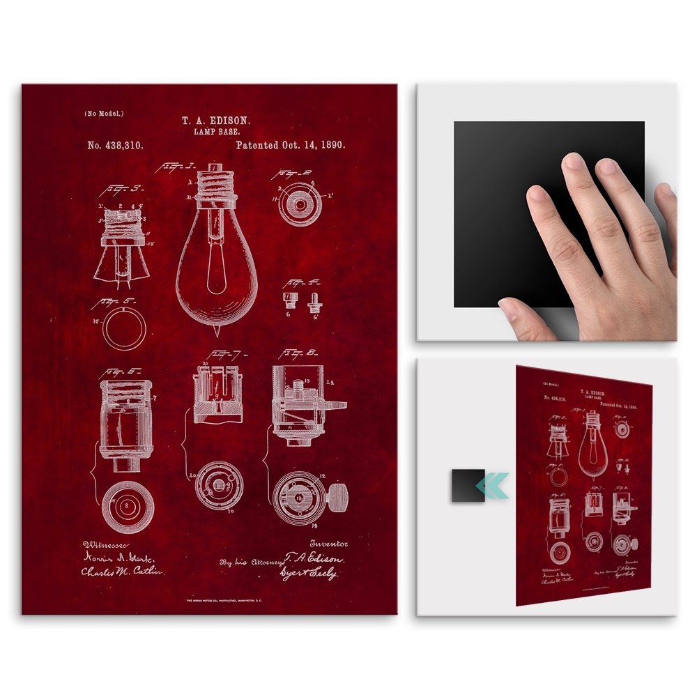 Plakat metalowy czerwony projekt patentu arwki Edisona M